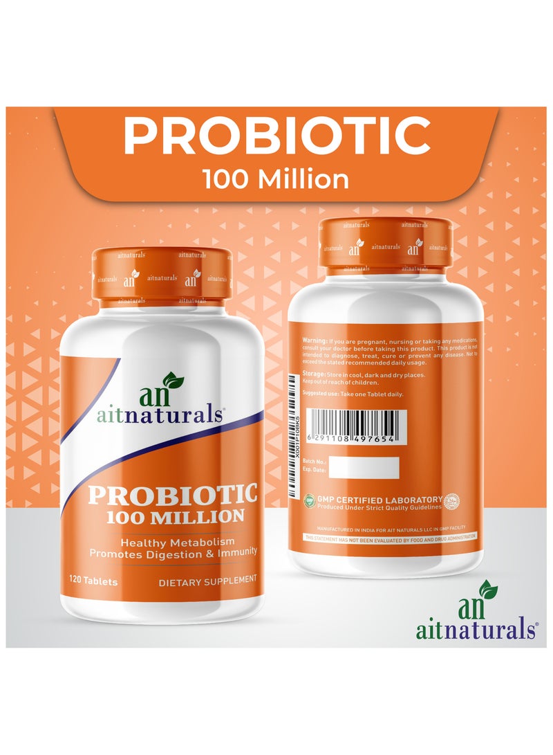 Aitnaturals Probiotic 100 Million | Healthy Metabolism | Promotes Digestion & Immunity - 120 Tablets  - Image 3