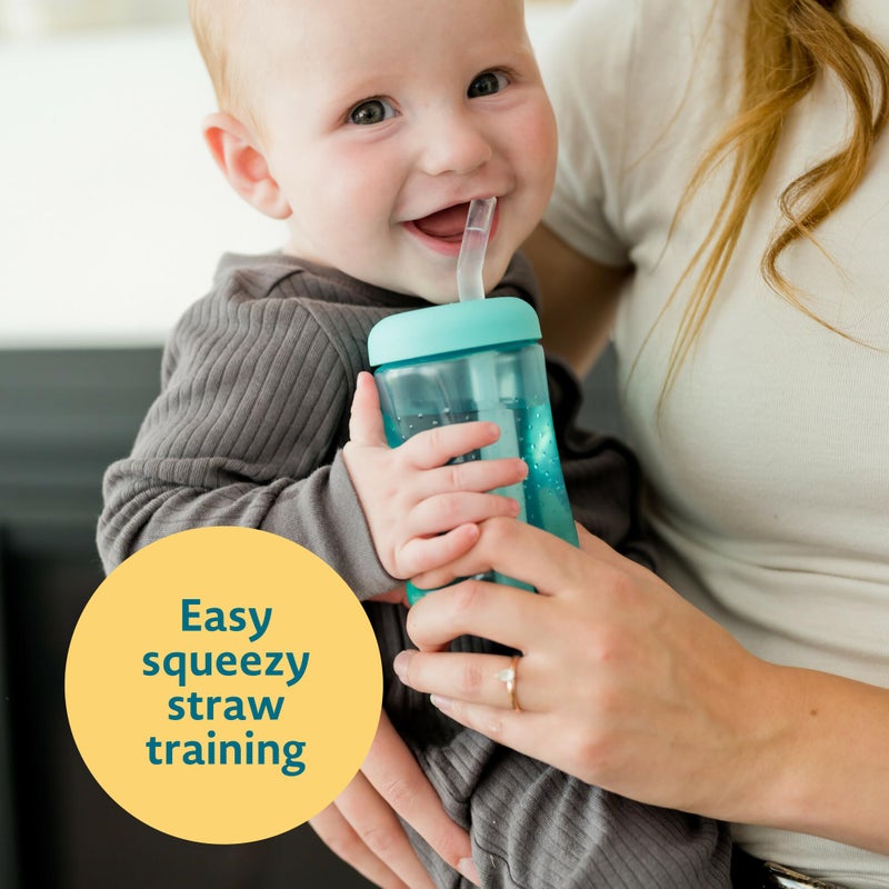 The First Years Squeeze & Sip Toddler Straw Cups - Squeezable Transition Sippy Cup with Silicone Straw - Toddler Feeding Supplies - 7 Oz - 3 Count - Ages 6 Months and Up - Image 2