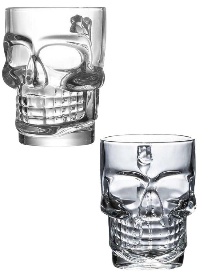 2 x 400ml Skull Glass Tumblers with Handle, Heavy Base, Clear Tiki Cups for Cocktails, Juice, and Sodas  - Image 1