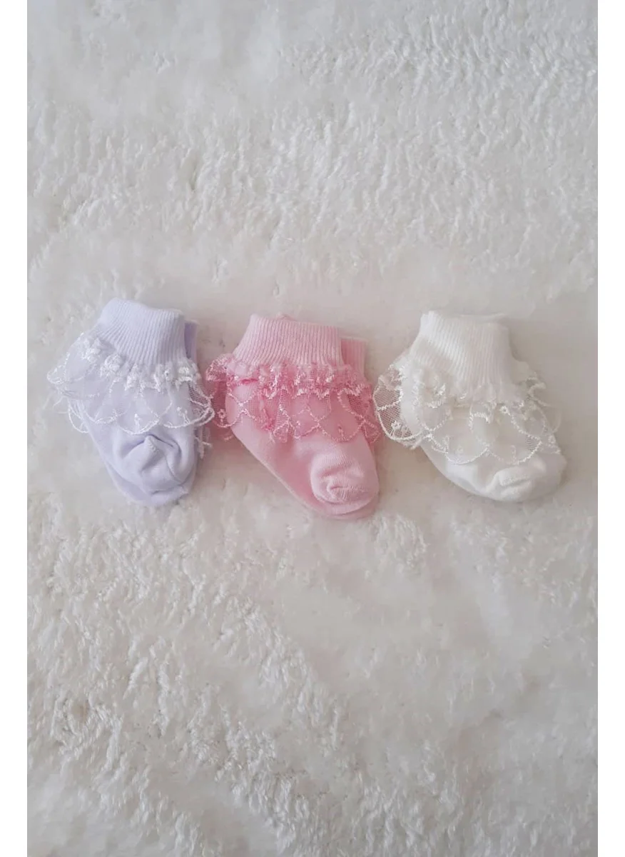 Hepsine Rakip Rival to All 3-Pack Baby Girl Lace Socks Cotton Lycra Flexible