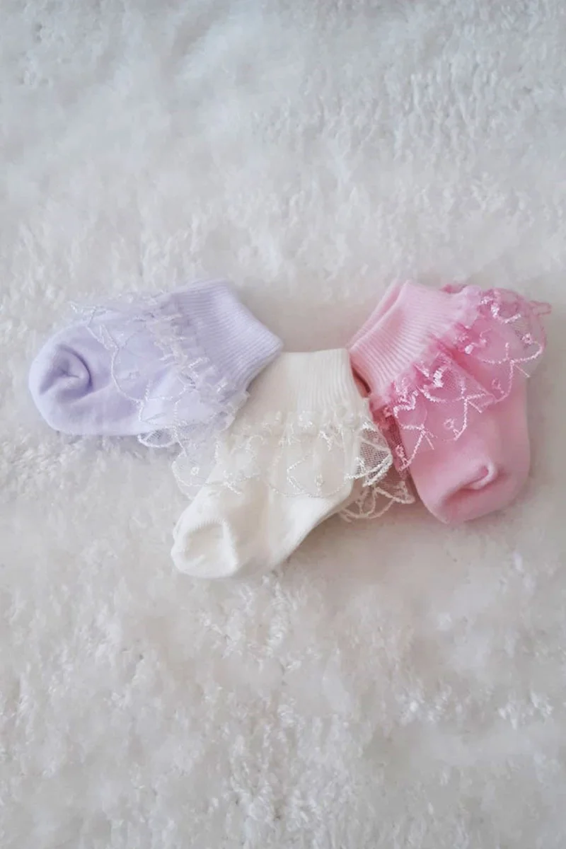 Hepsine Rakip Rival to All 3-Pack Baby Girl Lace Socks Cotton Lycra Flexible