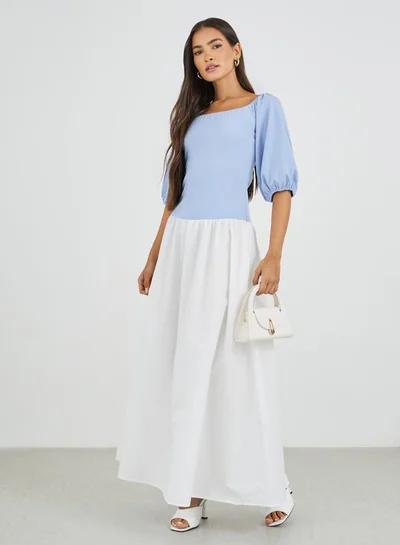 Styli Color Block Balloon Sleeve A-Line Maxi Dress