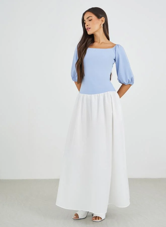 ستايلي Styli Color Block Balloon Sleeve A-Line Maxi Dress