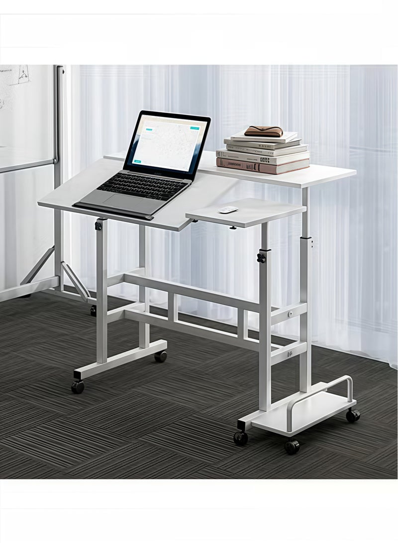 جيجيرو طاولة كمبيوتر محمول، مكتب قابل للتعديل، مكتب كمبيوتر مكتبي قائم، مكاتب دراسة، طاولات جانبية للسرير، مكتب منزلي، أثاث استوديو سفر، عجلات دوارة قابلة للقفل 360 درجة، أبيض - Image 2