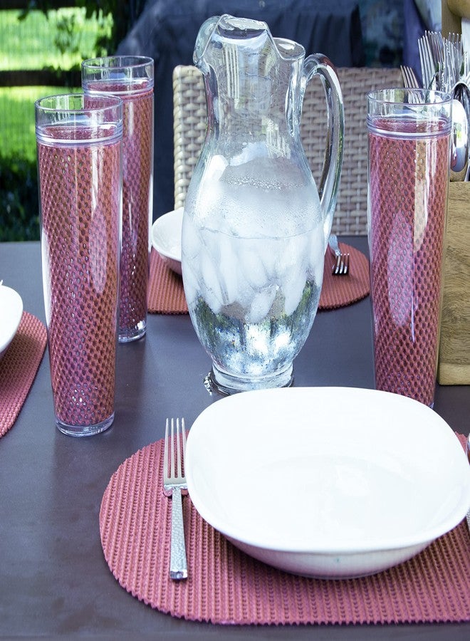 Kraftware Fishnet Oval Placemat for Any Outdoor Table, Brick Red, Set of 6, Small - Image 2
