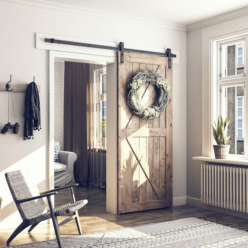 SMARTSTANDARD 6.8FT Barn Door Hardware Kit, Sliding Barn Door Track -Smoothly and Quietly -Easy to Install -Includes Step-by-Step Installation Instruction Fit 40" Wide Door Panel (J Shape Hanger) - Image 2