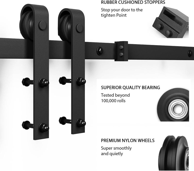 SMARTSTANDARD 6.8FT Barn Door Hardware Kit, Sliding Barn Door Track -Smoothly and Quietly -Easy to Install -Includes Step-by-Step Installation Instruction Fit 40" Wide Door Panel (J Shape Hanger) - Image 5