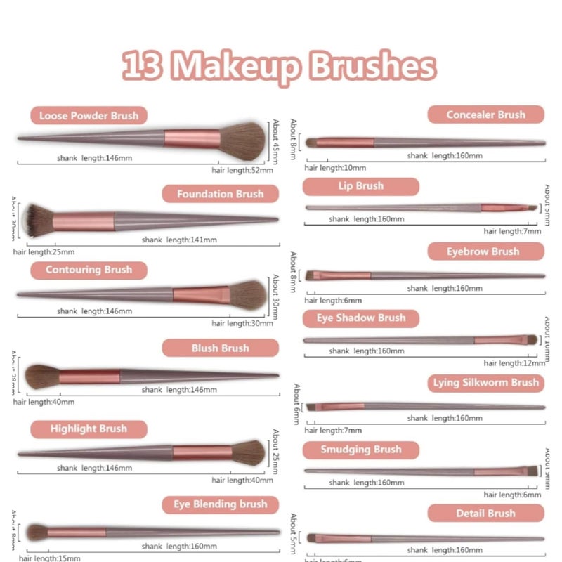 MF® 13-Piece Luxury Makeup Brush Set – Elegant Brown Handle Beauty Tools for Foundation, Highlighting, and Eyeshadow. - Image 2