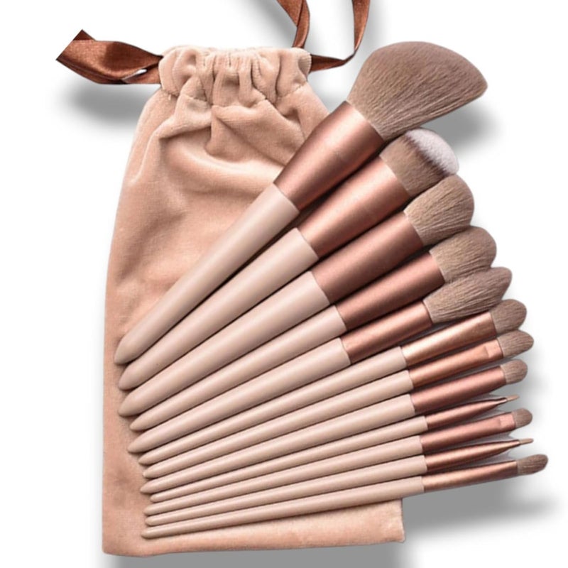 MF® 13-Piece Luxury Makeup Brush Set – Elegant Brown Handle Beauty Tools for Foundation, Highlighting, and Eyeshadow. - Image 1