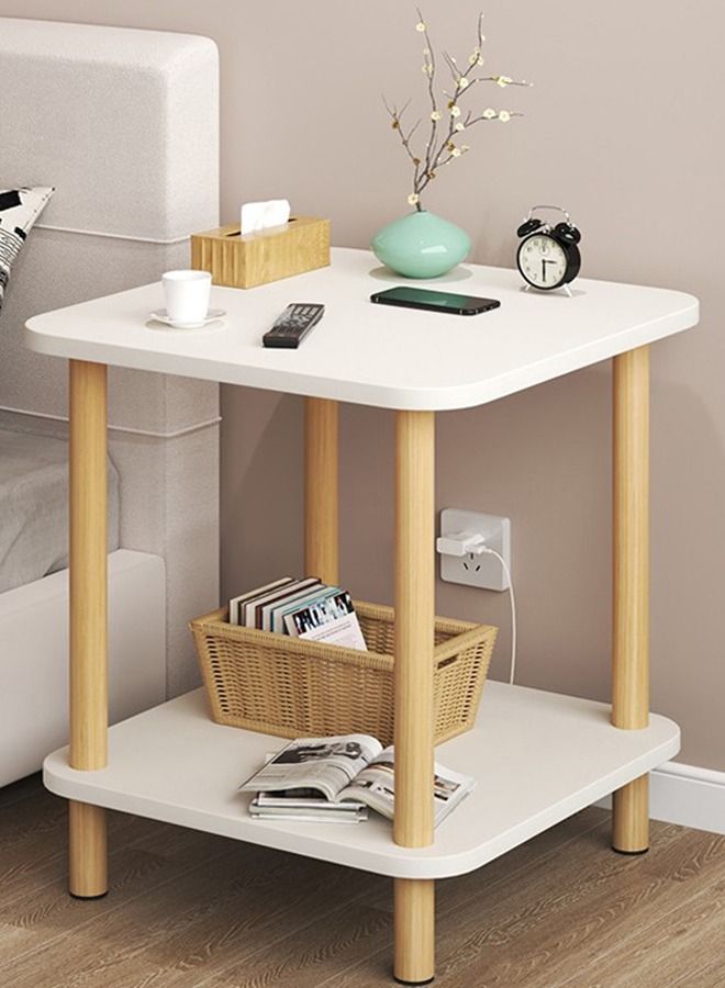 XiuWoo - 2-Tier Wooden Side Tall End Table and Nightstand Bedside Desk with Storage Rack for Living Room Bedroom Office - Image 1