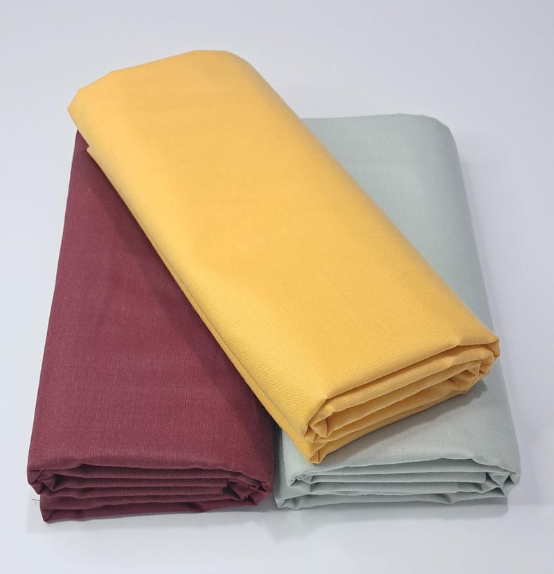 MAMRAJ Men's Solid Premium Unstitched Cotton Blend || 2.5M || Fabric For Shirt ( Formal, Casual Wear.) Set of 3 Shirt (Maroon - Light Pista -Yellow) - Image 5