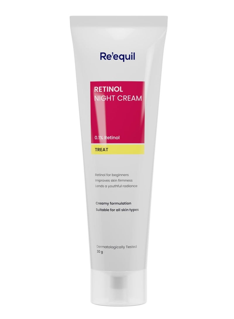 RE' EQUIL 0.1% Retinol Night Cream | Repairs Wrinkles & Fine Lines | Improves Skin Firmness | Beginner Friendly | All Skin Types | 30G - Image 1