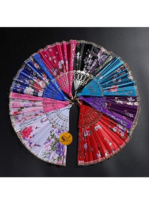 Sage Square Sage Square Handheld Folding Chinese Fan Vintage Fabric Folding Fan for Wedding Dance DecorationBirthday Party Photo Booth Random Pack of 2  - Image 4