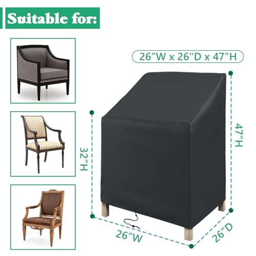 STARTWO Stackable Patio Chair CoversWaterproof Outdoor Lawn Furniture Cover for for 46 Stackable Dining Chairs 25Lx25Wx47HBlack - Image 3