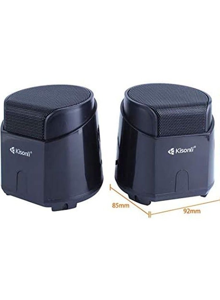 Kisonli USB Wired Portable Speaker Set Dual Speaker System with Volume Control Compatible with Laptop, Netbook, MP3, MP4 – Compact Desktop Sound Box, Black (2PCS) - Image 2
