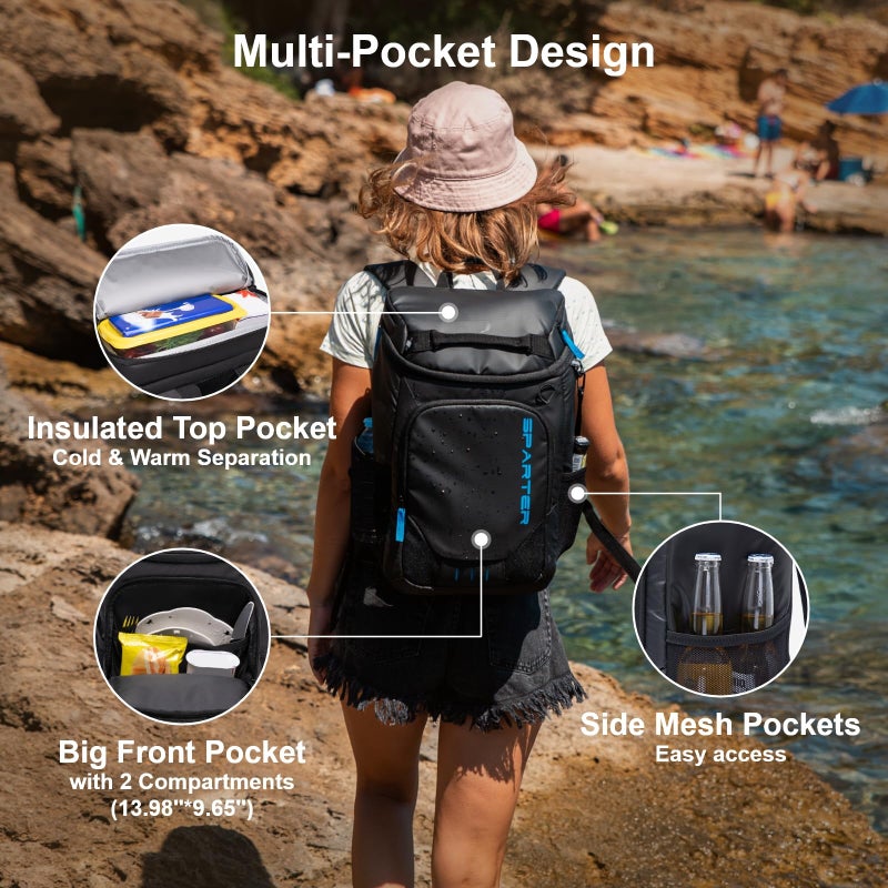 SPARTER Backpack Cooler Insulated Leak Proof 30 Cans, 2 Insulated Compartments Thermal Bag, Portable Lightweight Beach Travel Camping Lunch Backpack for Men and Women - Image 4