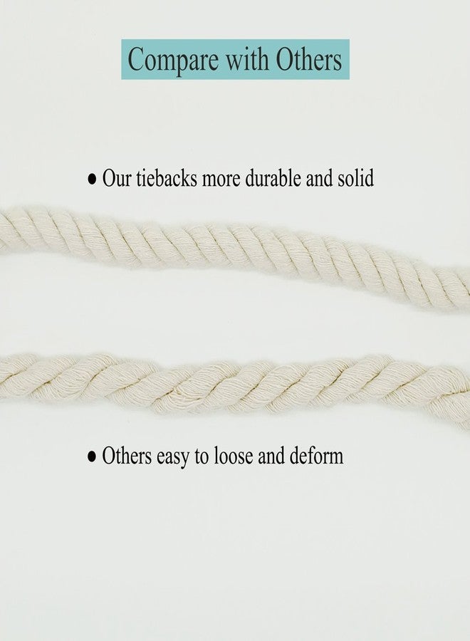 JQWUPUP 2 Pack Rustic Curtain Tiebacks - Outdoor Curtain Drapery Holdbacks Holders - Decorative Hand Knitting Drape Cotton Tie Backs Rope for Sheer and Blackout Curtain (Set of 2, Beige) - Image 4