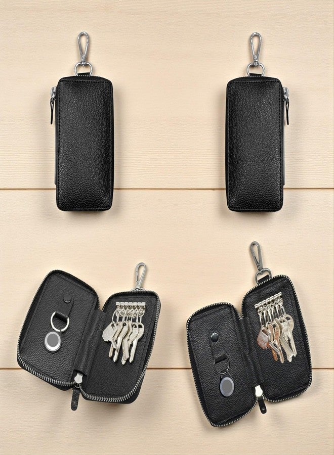 ZAOMA PU Leather Large Key Case Pouch Wallet Key Chain Key Holder Ring with 6 Key Hooks,1 IC Key Ring, Metal Buckle with Zipper Closure (7.5X2X12 CM) (KEYCASE_DUSBLK) - Image 4