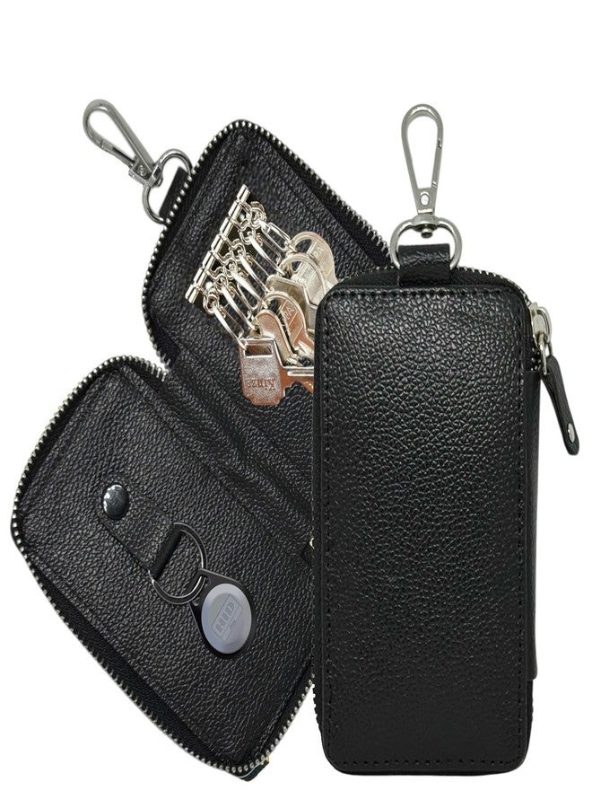 ZAOMA PU Leather Large Key Case Pouch Wallet Key Chain Key Holder Ring with 6 Key Hooks,1 IC Key Ring, Metal Buckle with Zipper Closure (7.5X2X12 CM) (KEYCASE_DUSBLK) - Image 1