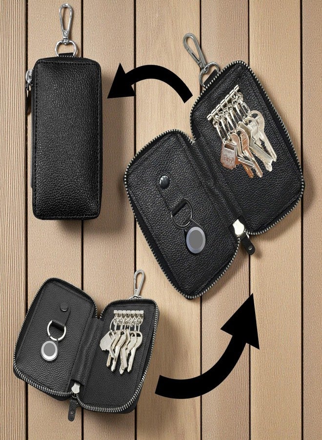 ZAOMA PU Leather Large Key Case Pouch Wallet Key Chain Key Holder Ring with 6 Key Hooks,1 IC Key Ring, Metal Buckle with Zipper Closure (7.5X2X12 CM) (KEYCASE_DUSBLK) - Image 2