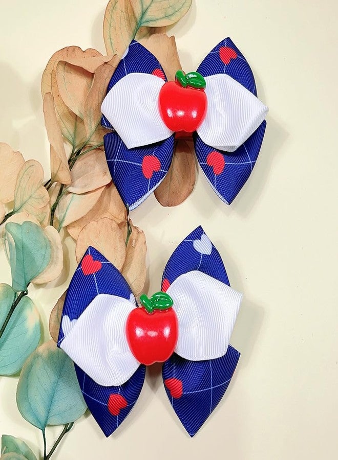 BBTDIN Apple Bow Clips Baby Girls Fruit Hair Bows Apple Hair Clips Baby Fruit Ribbon Bow BBG88 (Blue White Red) - Image 4
