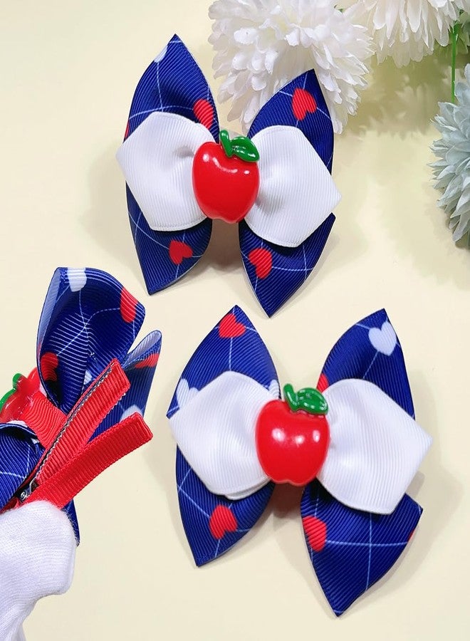 BBTDIN Apple Bow Clips Baby Girls Fruit Hair Bows Apple Hair Clips Baby Fruit Ribbon Bow BBG88 (Blue White Red) - Image 2