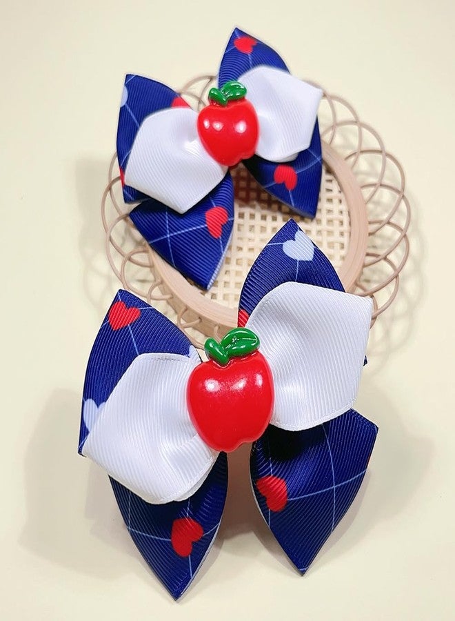 BBTDIN Apple Bow Clips Baby Girls Fruit Hair Bows Apple Hair Clips Baby Fruit Ribbon Bow BBG88 (Blue White Red) - Image 3