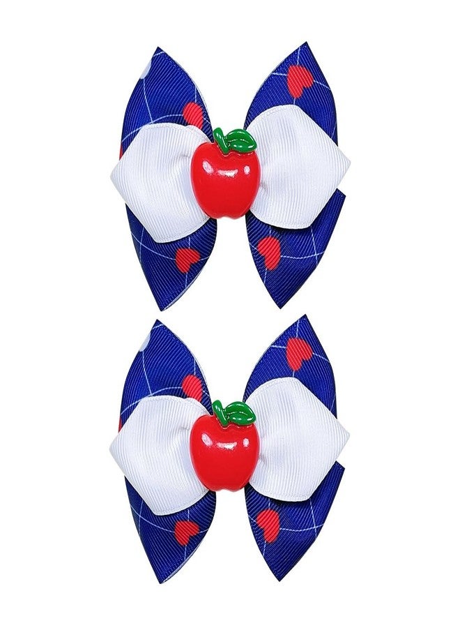 BBTDIN Apple Bow Clips Baby Girls Fruit Hair Bows Apple Hair Clips Baby Fruit Ribbon Bow BBG88 (Blue White Red) - Image 1