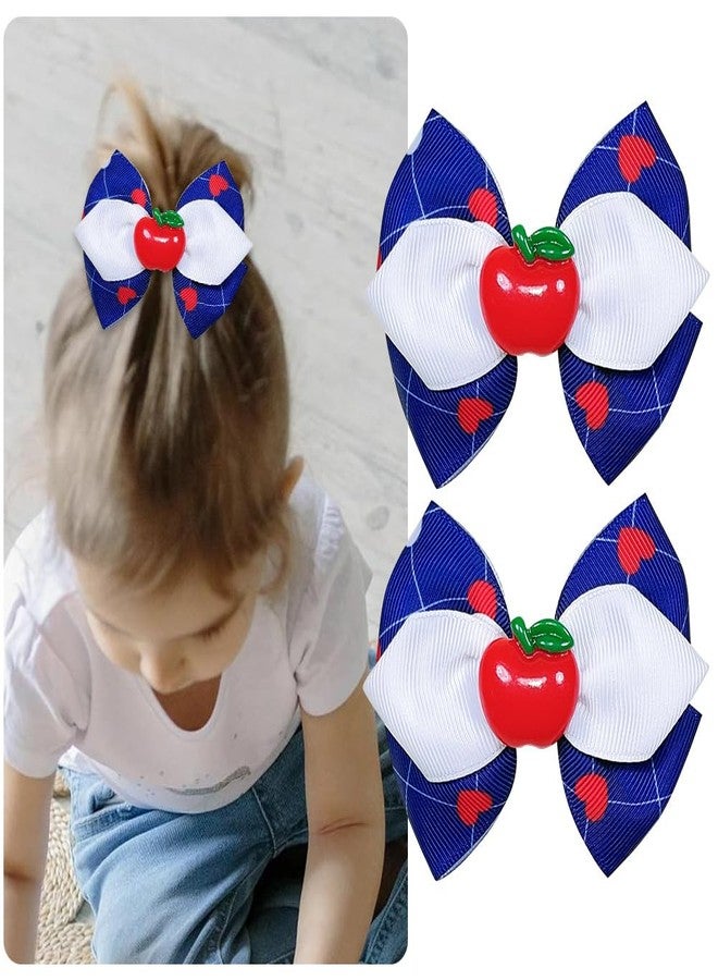 BBTDIN Apple Bow Clips Baby Girls Fruit Hair Bows Apple Hair Clips Baby Fruit Ribbon Bow BBG88 (Blue White Red) - Image 5