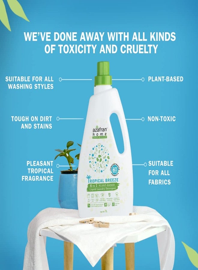Azafran Tropical Breeze 6 in 1 Plant-Based Liquid Laundry Detergent - 1 L, Remove Tough Stains, Natural Fabric Conditioner, Suitable for Baby Clothes & All Washing Style. (1L, Pack of 2) - Image 3