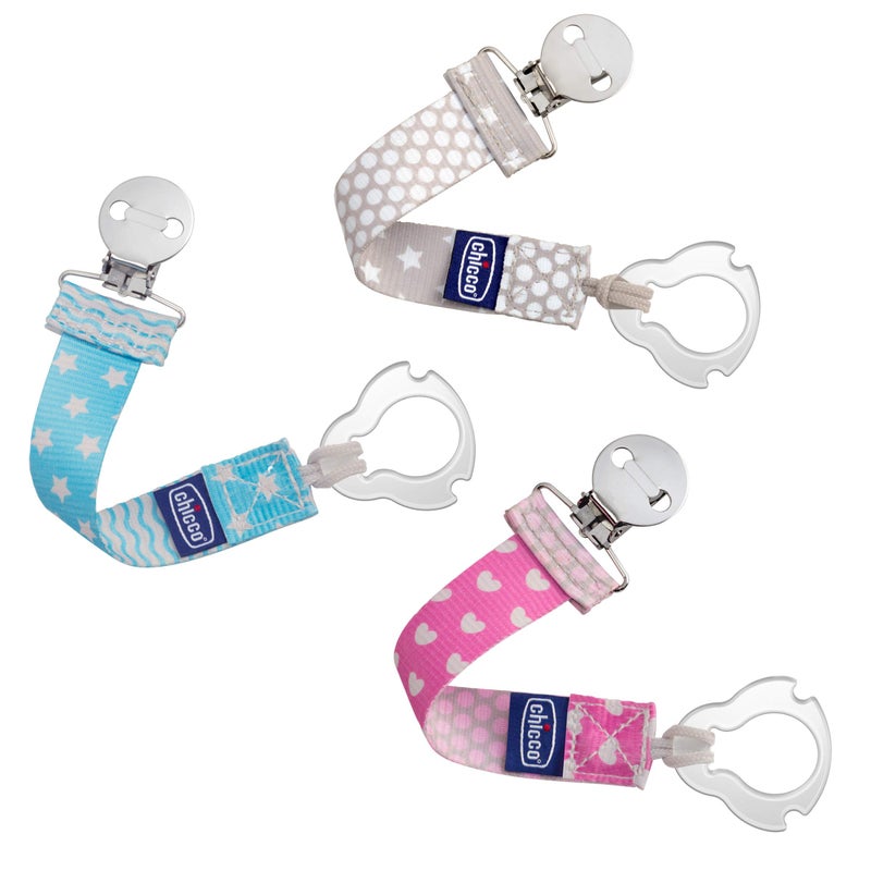 Chicco مشبك/حامل مصاصة/مهدئ للأطفال من شيكو بتصميم عالمي 2 في 1 مع حلقة عالمية لأسنان الأطفال والألعاب الصغيرة، بالإضافة إلى حلقة تثبيت ناعمة لمصاصة على شكل مقبض، رمادي/أبيض - Image 5