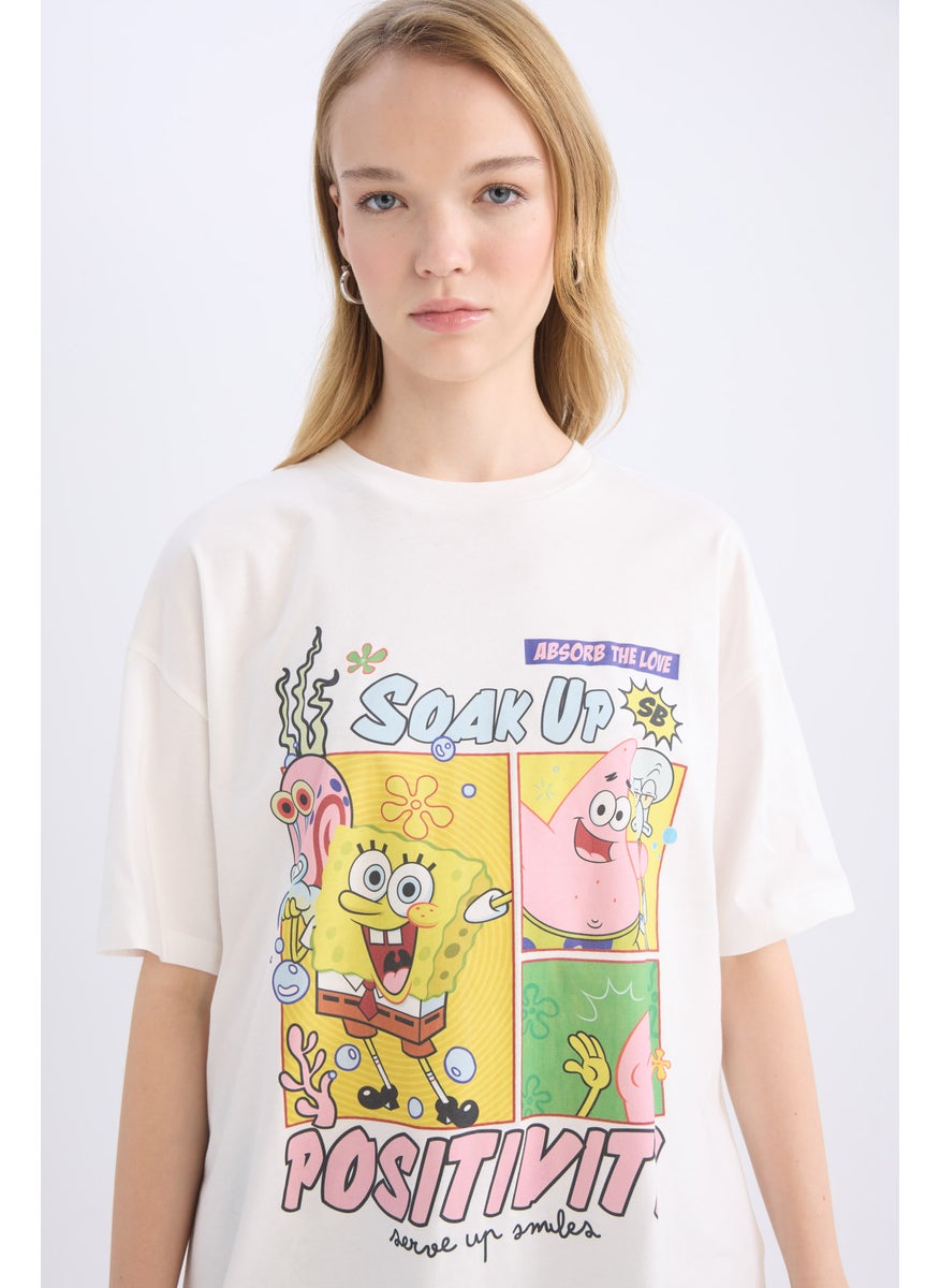 DeFacto Woman Oversize Fit SpongeBob Licensed Crew Neck Printed Short Sleeve T-Shirt  - Image 3