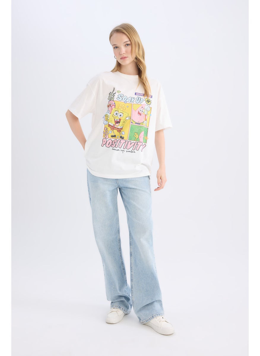 DeFacto Woman Oversize Fit SpongeBob Licensed Crew Neck Printed Short Sleeve T-Shirt  - Image 5