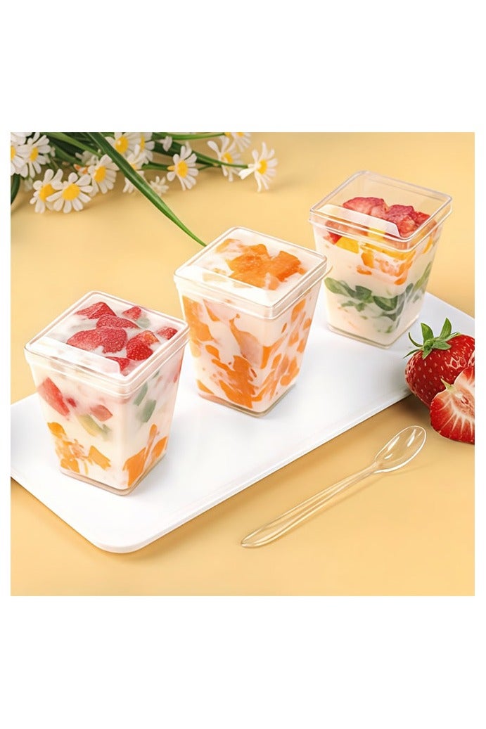 HOMESTAR 5 oz Mini Dessert Cups with Spoons and Lids - 50 Pack, Square, Clear Plastic Parfait Appetizer Cup Set, Multipurpose, Leak Proof, Lead-Free, Hand Wash, Insulated, Reusable for Party Desserts Appetizers - Image 3