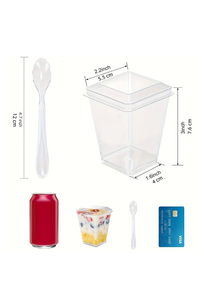 HOMESTAR 5 oz Mini Dessert Cups with Spoons and Lids - 50 Pack, Square, Clear Plastic Parfait Appetizer Cup Set, Multipurpose, Leak Proof, Lead-Free, Hand Wash, Insulated, Reusable for Party Desserts Appetizers - Image 4
