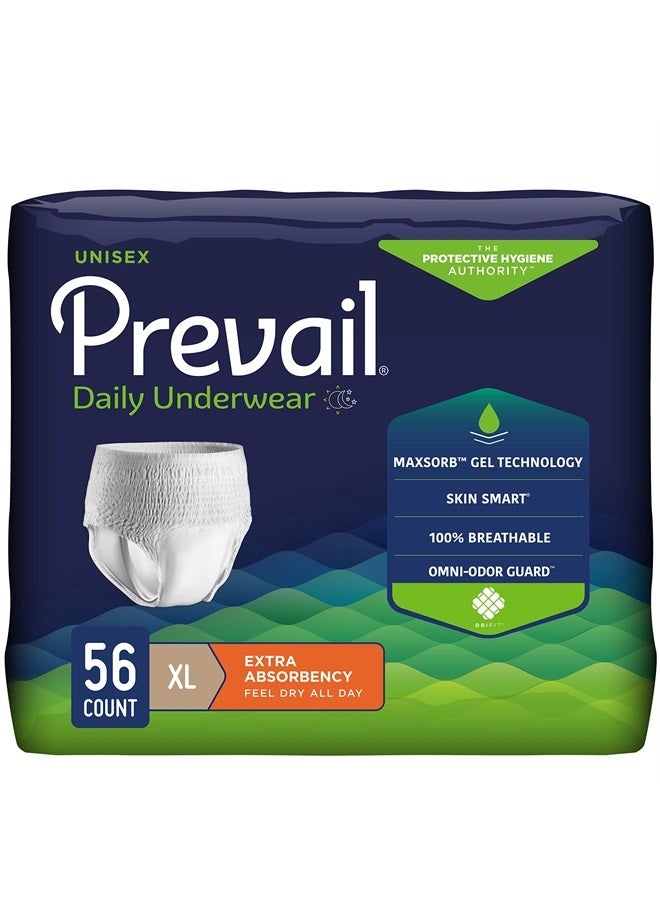 Prevail Daily Protective Underwear - Unisex Adult Incontinence Underwear - Disposable Adult Diaper for Men & Women - Maximum Absorbency - X-Large - 56 Count (4 packs of 14)  - Image 1