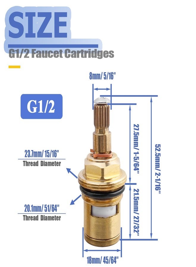 Mesee 1 Pair Faucet Cartridges Replacement, Brass Ceramic Disc Stem Cartridge Faucet Valve 1/2" Turn Tap Cartridge Valves for Bathroom Garden Kitchen Taps - Image 2