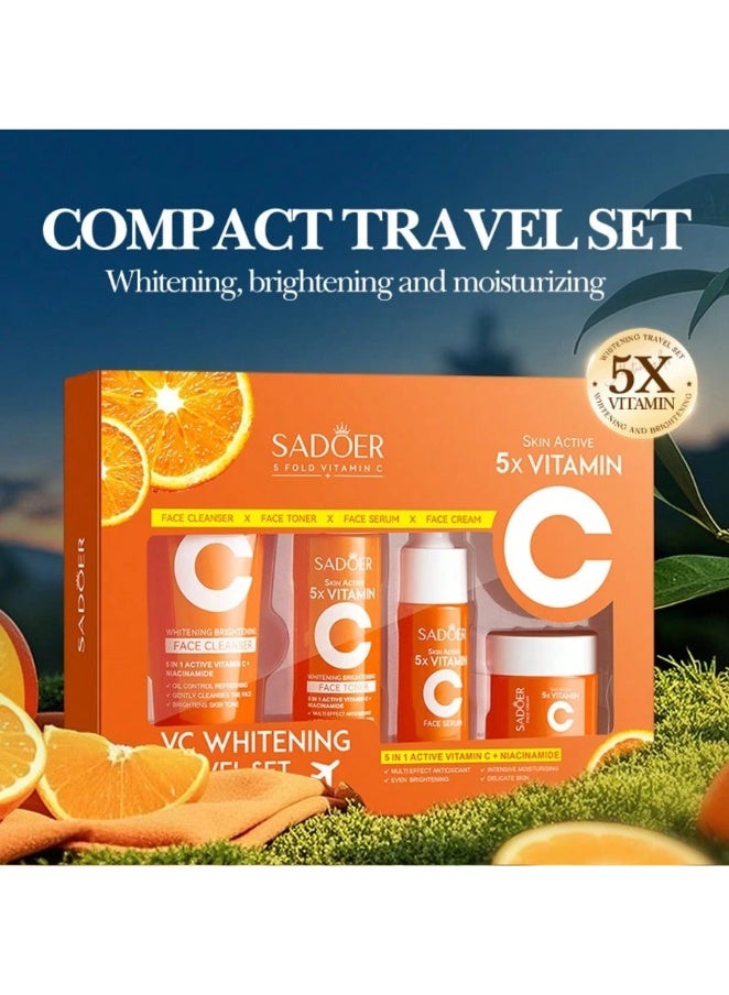 SADOER 4-Piece Vitamin C Skincare Travel Set – Cleanser, Toner, Moisturizer & Night Cream for Brightening & Hydration - Image 1