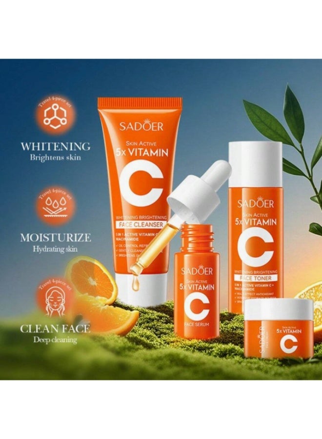 SADOER 4-Piece Vitamin C Skincare Travel Set – Cleanser, Toner, Moisturizer & Night Cream for Brightening & Hydration - Image 2