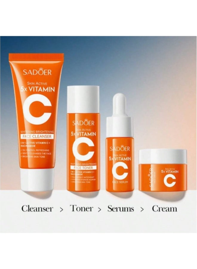 SADOER 4-Piece Vitamin C Skincare Travel Set – Cleanser, Toner, Moisturizer & Night Cream for Brightening & Hydration - Image 3