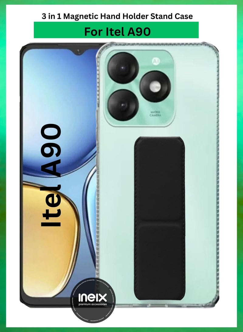 إينيكس جراب حماية شفاف 3 في 1 مغناطيسي ذو مسند للهاتف إيتيل A90-شفاف/أسود - Image 1