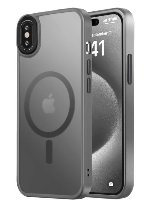حافظة مغناطيسية لهاتف iPhone X/Xs متوافقة مع حافظة MagSafe ذات الحماية العسكرية ومضادة للصدمات وشفافة غير لامعة ومضادة للخدش ومضادة للصدمات (تيتانيوم)