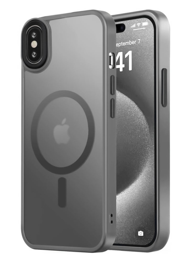 ماركة غير محددة - حافظة مغناطيسية لهاتف iPhone X/Xs متوافقة مع حافظة MagSafe ذات الحماية العسكرية ومضادة للصدمات وشفافة غير لامعة ومضادة للخدش ومضادة للصدمات (تيتانيوم) - Image 1