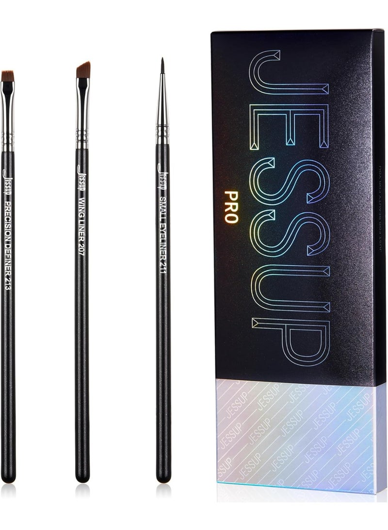 جيساب مجموعة فرش تحديد العيون من جيسوب، 3 قطع فرش تحديد العيون الاحترافية الدقيقة ذات الرؤوس الرفيعة بزاوية رقيقة، جل سائل مسطح، محدد عيون مجنح، أسود T346 - Image 1