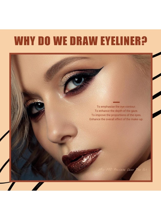 جيساب مجموعة فرش تحديد العيون من جيسوب، 3 قطع فرش تحديد العيون الاحترافية الدقيقة ذات الرؤوس الرفيعة بزاوية رقيقة، جل سائل مسطح، محدد عيون مجنح، أسود T346 - Image 2