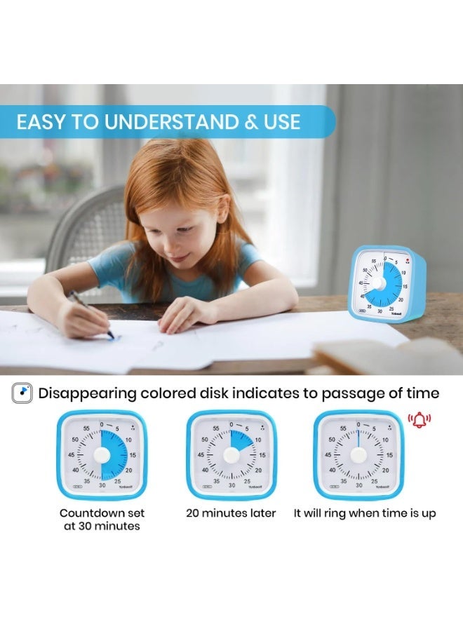 Yunbaoit Upgraded 60 Minute Visual Timer with Protective Case Silent Countdown Timer for Kids with Low Power Indicator Light (Blue Blue) - Image 3