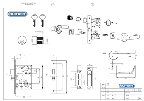 SUMBIN Keyed Entry Grade 1 Commercial Door Locks Heavy Duty Office Door Lever NonHanded UL 3 Hour Fire Rated ADA Compliant Stainless Steel Finish Corridor F13 - Image 3