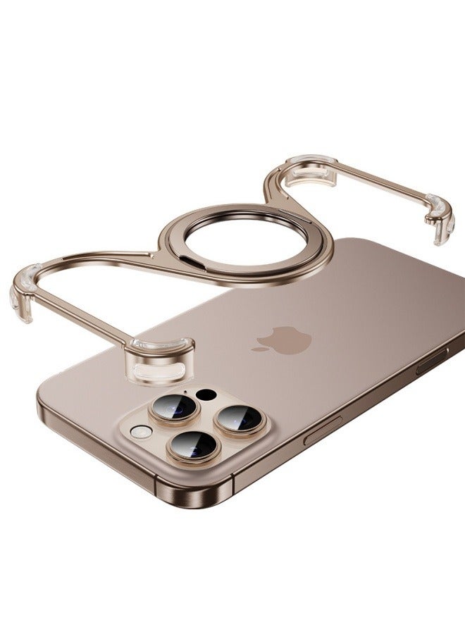 عام مناسبة لفون 16ProMax 16Pro 16 حالة الهاتف المعدني مدي أقل المغناطيسي دوار قوس الحد الأدنى حالة الهاتف - Image 1