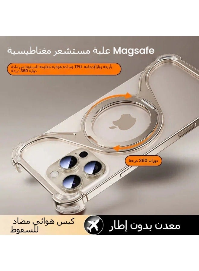 عام مناسبة لفون 16ProMax 16Pro 16 حالة الهاتف المعدني مدي أقل المغناطيسي دوار قوس الحد الأدنى حالة الهاتف - Image 2