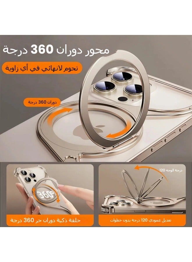 عام مناسبة لفون 16ProMax 16Pro 16 حالة الهاتف المعدني مدي أقل المغناطيسي دوار قوس الحد الأدنى حالة الهاتف - Image 3